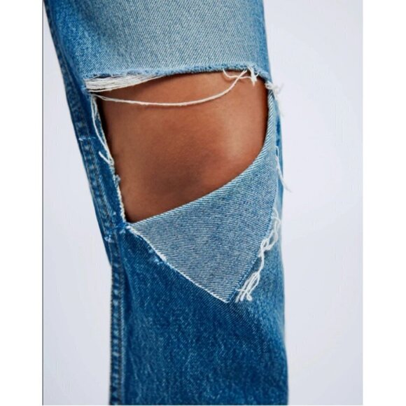 💕RE/DONE💕 70's Straight Leg Jeans ~ Daring Indigo With Rip High Waist 31 NWOT - Picture 8 of 16